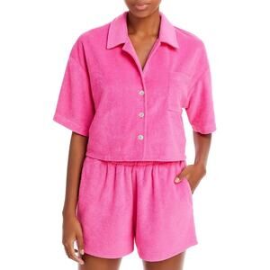 Aqua Swim Womens Collared Pocket Crop Top Pink Size XS 0341